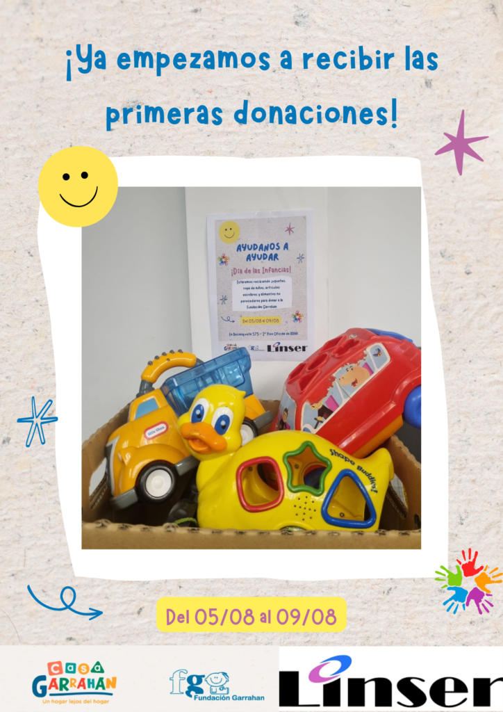 Donaciones para Fundación Garraham de parte de Linser por el Día de la Niñez