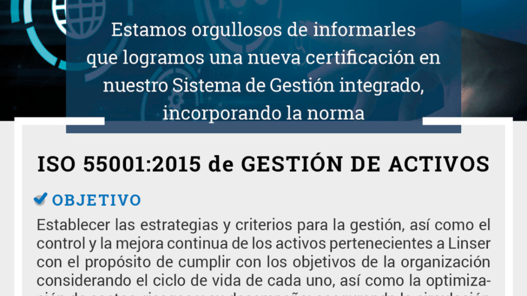 Linser obtuvo una nueva certificación IRAM ISO en Gestión de Activos